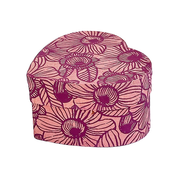 Dekobox Herzform, SCANDI DAISY FLOWER, L, 9x9x5,5 cm, koralle-beere, Loktapapier handgeschöpft