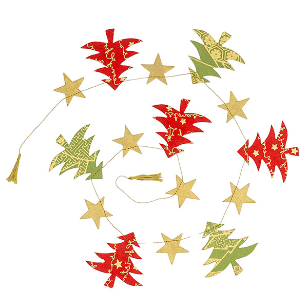 Girlande XMAS TREE grün-gold, 180cm, Loktapapier / CONTIGO Fairtrade Onlineshop