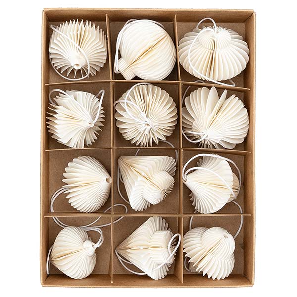 Set 12 Mini Ornamente Origami, weiß, Papier SONDERPREIS / CONTIGO Fairtrade Onlineshop