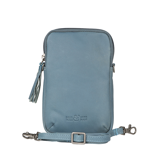 Handtasche SMARTPHONE TUSSEL rauchblau, Rindsleder