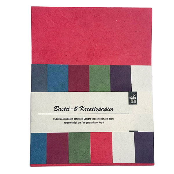 Bastelpapier-Set, Kreativset mit 24 Bögen, verschiedene Farben, Loktapapier handgeschöpft