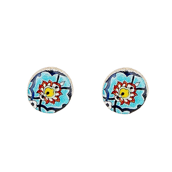 Ohrstecker rund Romantic Flower blau-bunt, Fliese