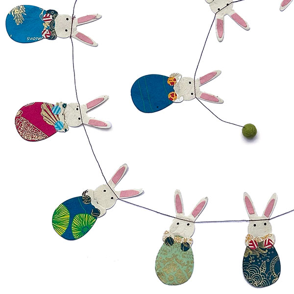 Girlande OSTERHASEN, 180 cm, bunt Loktapapier, handgeschöpft / CONTIGO Fairtrade Onlineshop