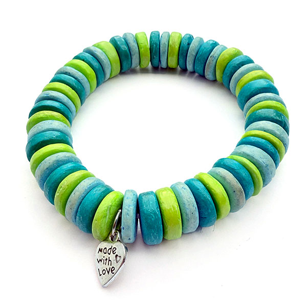 Armband Scheibchen blau-grün, Kokosnuss