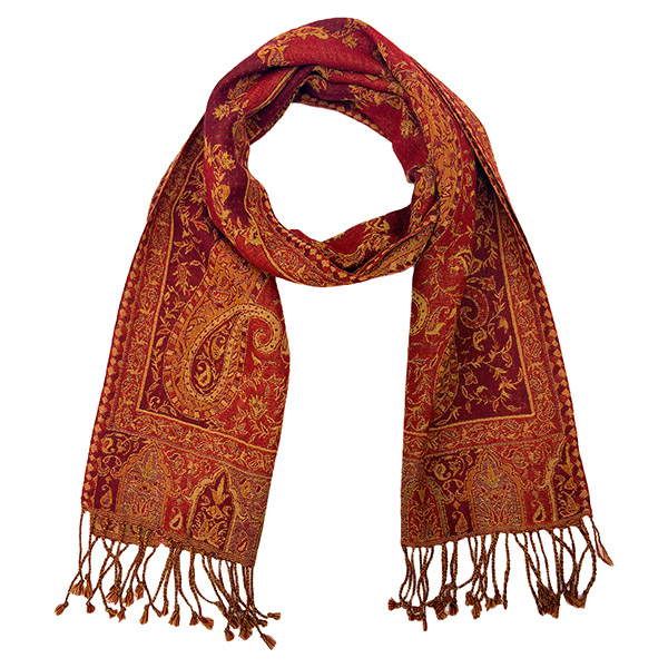 Schal PAISLEY rot-orange, 165x35cm Wolle / CONTIGO Fairtrade Onlineshop
