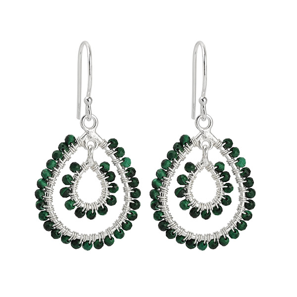Ohrringe, Malachit Perlchen, versilbert / CONTIGO Fairtrade Onlineshop