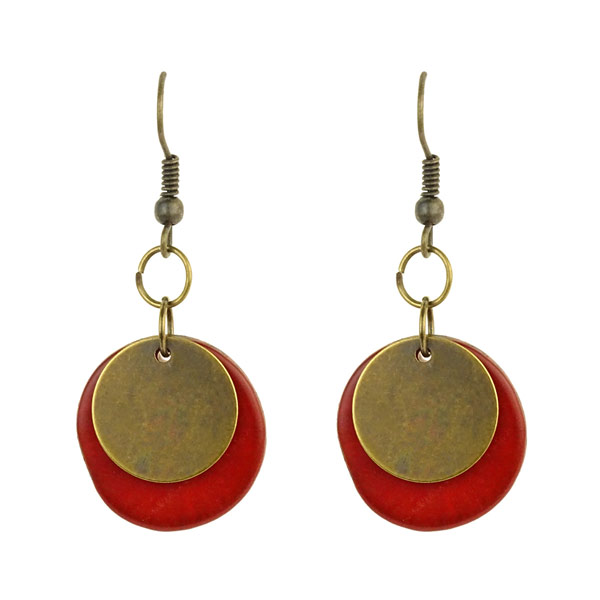 Ohrringe zweiteilig rot, Tagua