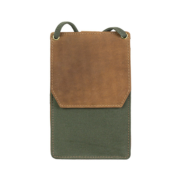 Handytasche mit Gurt grün, Leder und Bio-Baumwollcanva / CONTIGO Fairtrade Onlineshop