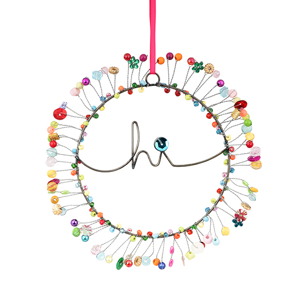 Perlendekoration Kranz 12cm "hi", bunt