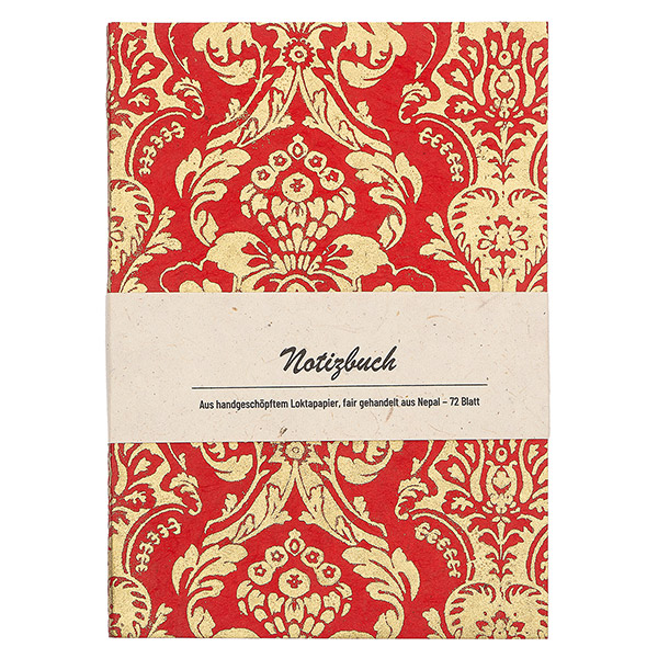 Notizheft BAROCK rot-gold, Loktapapier / CONTIGO Fairtrade Onlineshop