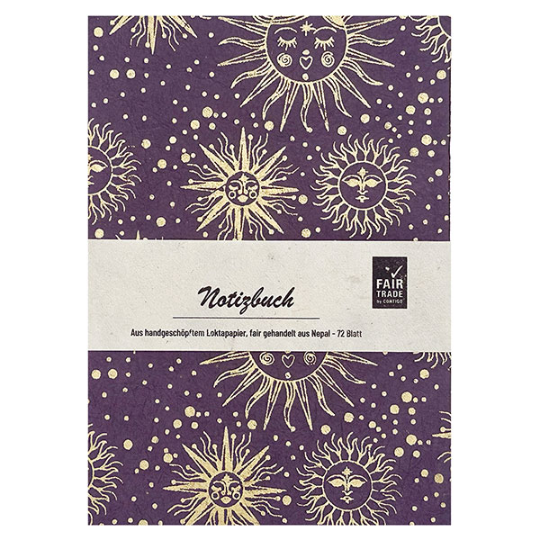 Notizheft SOLAR violet-gold, Lokta handgeschöpft
