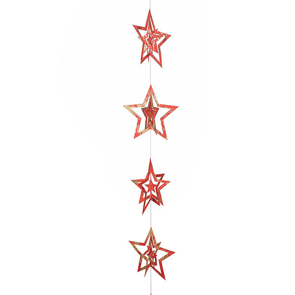 Girlande Sterne 3D SNOWFLAKE, rot-gold, Papierdeko
