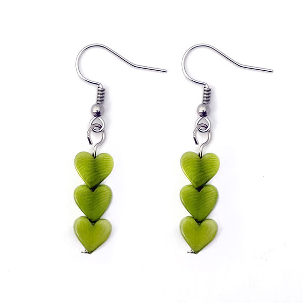 Ohrringe HERZCHEN Trio kiwigrün, Tagua