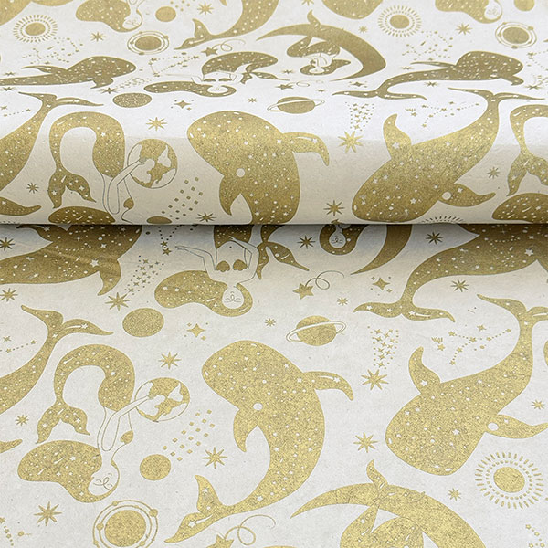 LOKTA Papierbogen, handgemacht, MERMAID WHALE, natur-gold