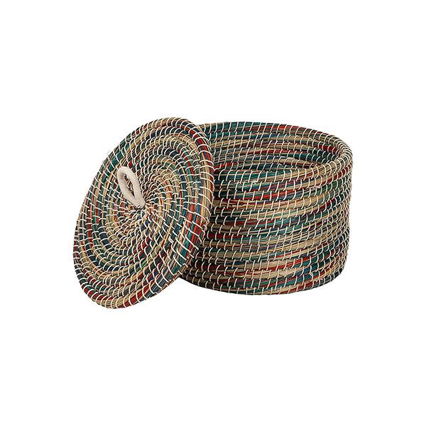 Aufbewahrungskorb 30x20cm MELANGE flacher Deckel, Gras, Jute / CONTIGO Fairtrade Onlineshop