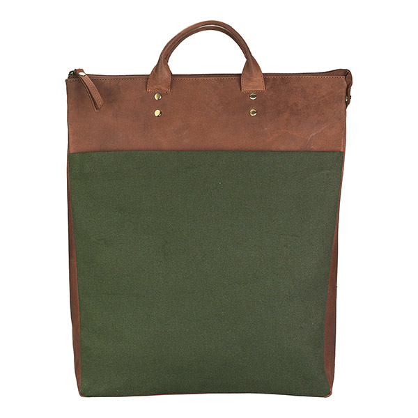 Rucksack PAPERBAG, waldgrün, Leder und Bio-Baumwollcanvas / CONTIGO Fairtrade Onlineshop