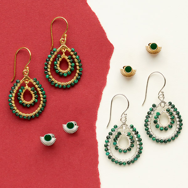 Ohrringe, Malachit Perlchen, 22K vergoldet / CONTIGO Fairtrade Onlineshop