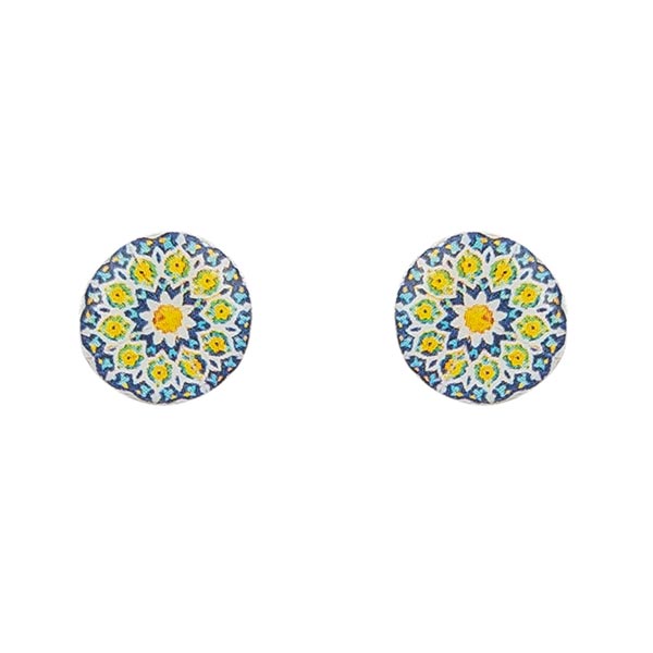 Ohrstecker Mini Blüte blau-bunt, Fliese