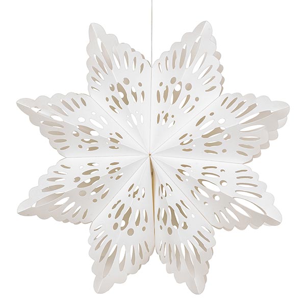 Faltstern Schneeflocke mit LED 30cm, weiß, Papier