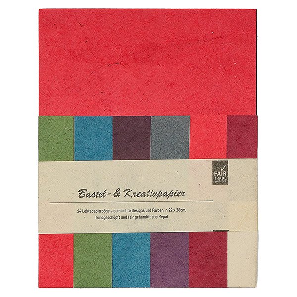 Bastelpapier-Set, Kreativset mit 24 Bögen, verschiedene Farben, Loktapapier handgeschöpft