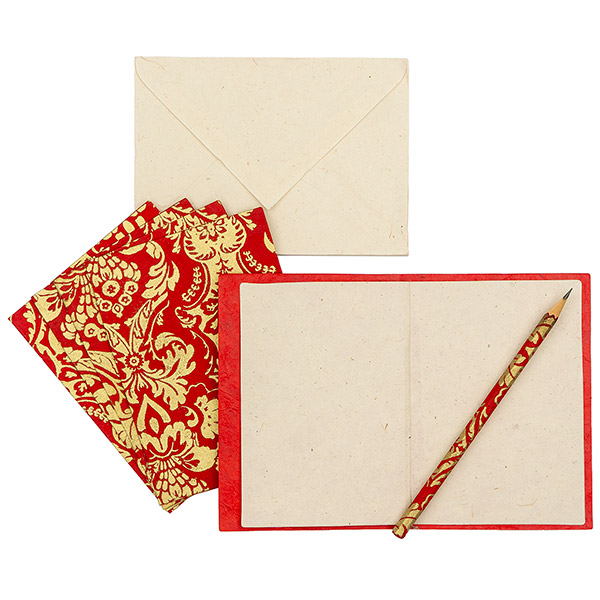 5 Karten mit Umschlag BAROCK rot-gold, Loktapapier / CONTIGO Fairtrade Onlineshop