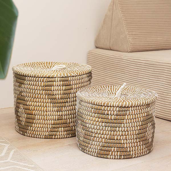 Aufbewahrungskorb 35x25cm DIAMOND mit Deckel, Kaisagras / CONTIGO Fairtrade Onlineshop