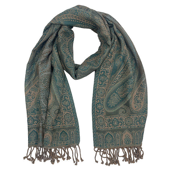 Wendestola PAISLEY petrol-braun-taupe, 180x70 cm, 100 % Wolle / CONTIGO Fairtrade Onlineshop