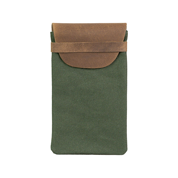 Handytasche waldgrün, Leder und Bio-Baumwollcanvas / CONTIGO Fairtrade Onlineshop