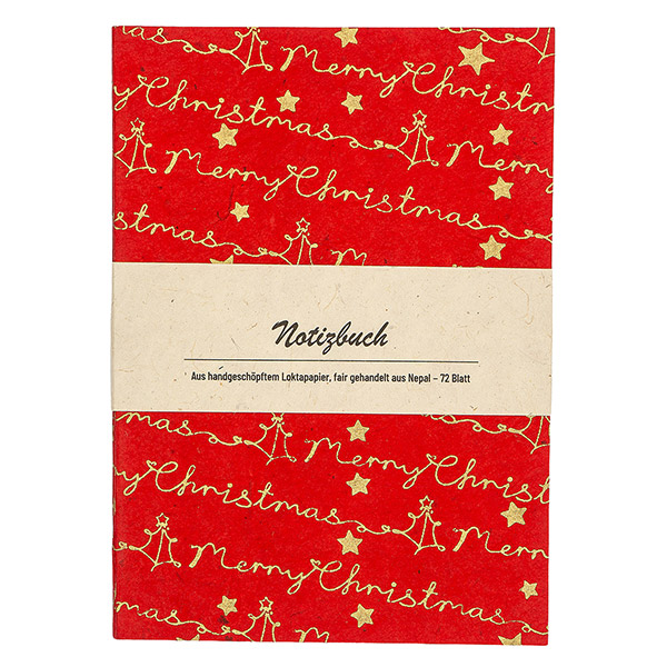 Notizheft MERRY CHRISTMAS rot-gold, Loktapapier / CONTIGO Fairtrade Onlineshop