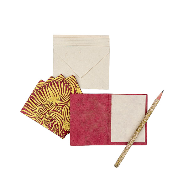 5 Mini Karten mit Umschlag ONION LOTUS beere-gold, Lokta / CONTIGO Fairtrade Onlineshop