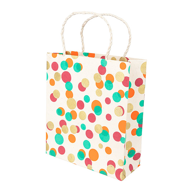 Geschenktüte M PÜNKTCHEN, natur-türkis-gold-fuchsia-orange / CONTIGO Fairtrade Onlineshop