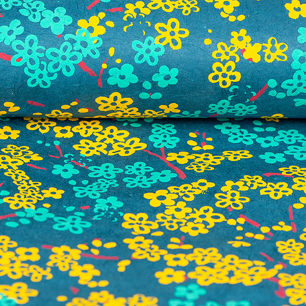 LOKTA Papierbogen, handgeschöpft, BLÜMCHEN, petrol / CONTIGO Fairtrade Onlineshop