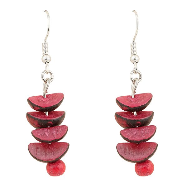 Ohrringe Triangular Bits, rot, Palmnuss