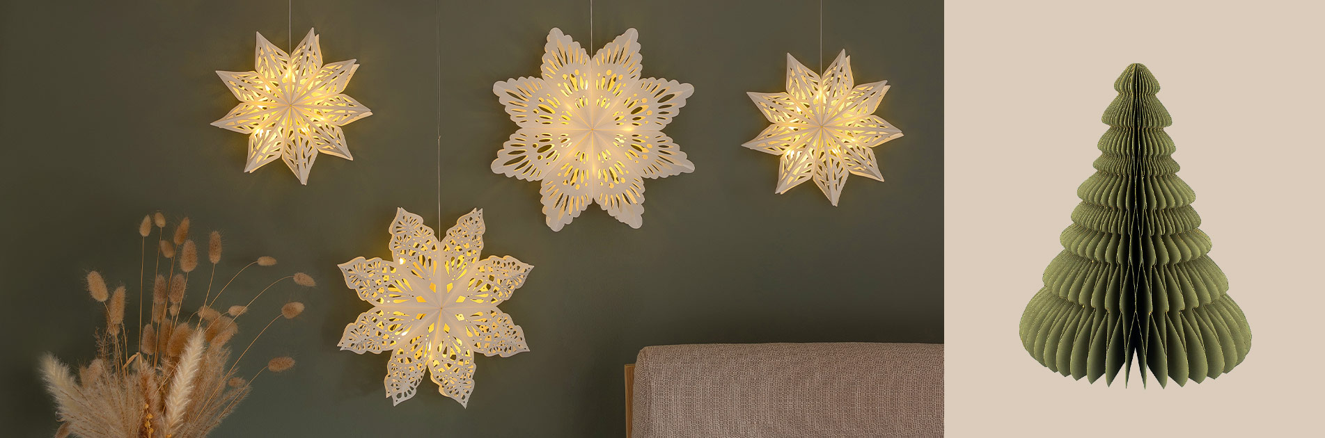 Nachhaltige Weihnachtsdekoration, Leuchtsterne und Origami-Dekoration von CONTIGO Fairtrade Onlineshop