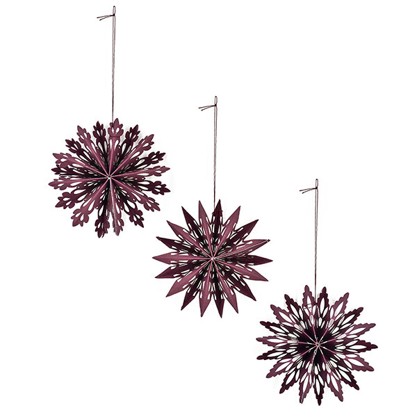 3er Set Schneeflocken, 11 cm, beere, Papier