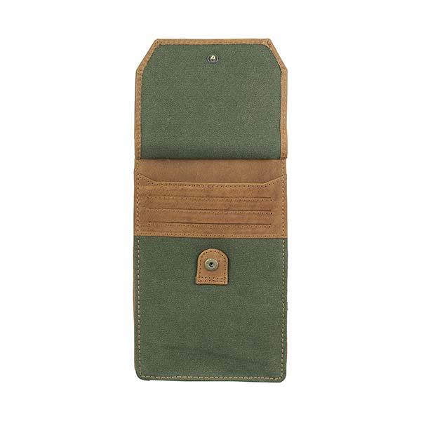 Handytasche mit Gurt grün, Leder und Bio-Baumwollcanva / CONTIGO Fairtrade Onlineshop