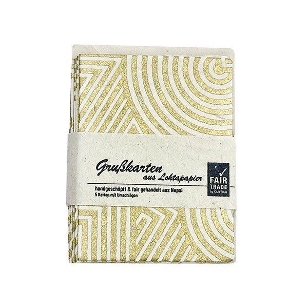 5 Mini Karten mit Umschlag GEO natur-gold, Lokta handgeschöpft