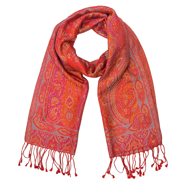 Schal PAISLEY rot-orange-mix, 165x35cm, Seide / CONTIGO Fairtrade Onlineshop