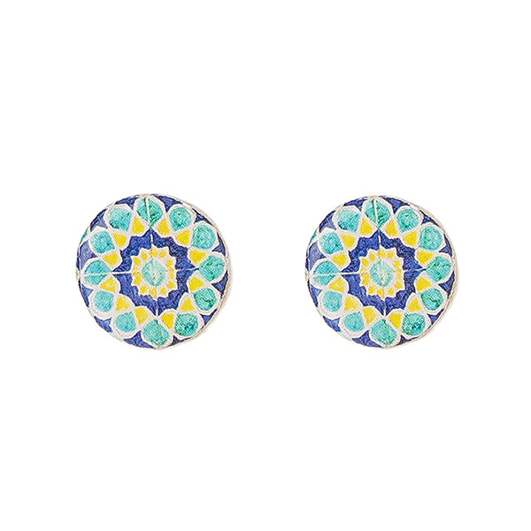 Ohrstecker rund MANDALA türkis-bunt, Fliese