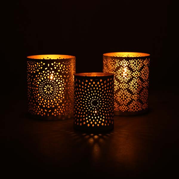 Windlicht 8x10cm STARLIGHT weiß-gold, Eisenblech / CONTIGO Fairtrade Onlineshop