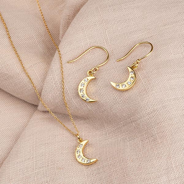 Halskette, Halbmond, Zirkonia, 22K vergoldet / CONTIGO Fairtrade Onlineshop