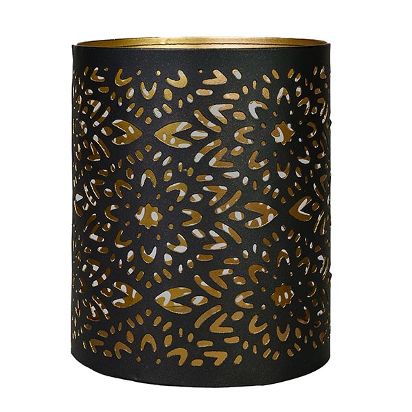 Windlicht 10x13cm FLORAL schwarz-gold, Eisenblech