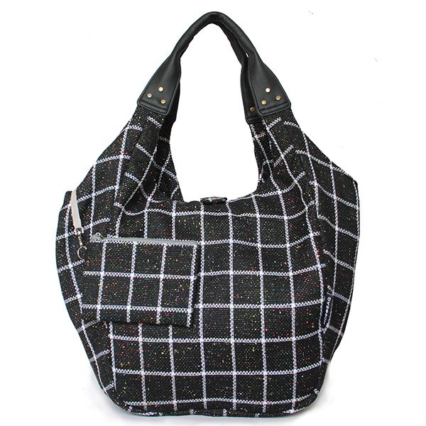 Tasche HOBOBAG CHESTER, schwarz-weiß Tweed, Wollmix