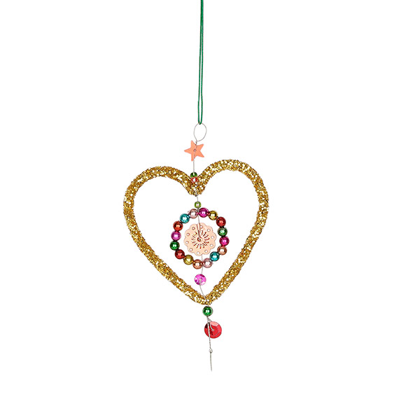 Perlendekoration HERZ 8cm, GLITZER, gold / CONTIGO Fairtrade Onlineshop