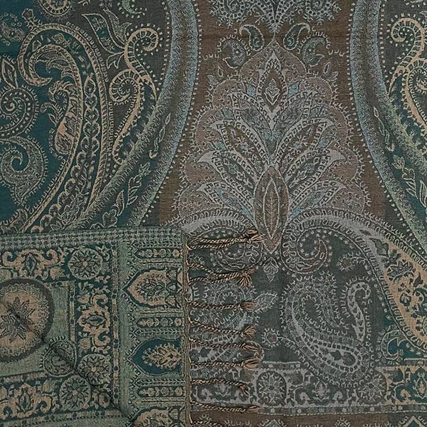 Wendestola PAISLEY petrol-braun-taupe, 180x70 cm, 100 % Wolle / CONTIGO Fairtrade Onlineshop