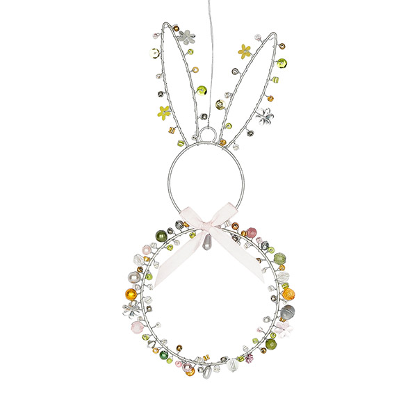 Perlendekoration OSTERHASE mit Schleife 12x20cm, frühlingspastell