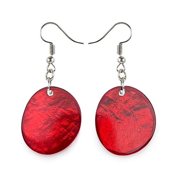 Ohrringe oval rot, Capiz