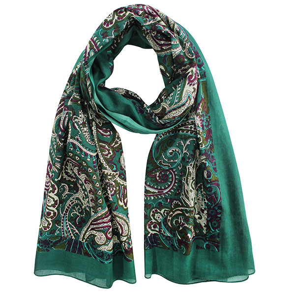 Schal PETROL PAISLEY, 180x100cm, Bio-Baumwolle, handgemacht
