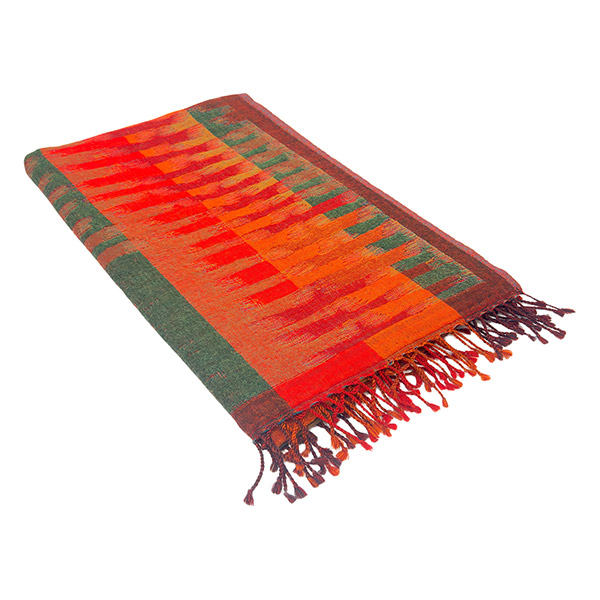 Wolldecke Plaid 200x140 IKAT, rot-orange-pink-mix,100%Wolle / CONTIGO Fairtrade Onlineshop