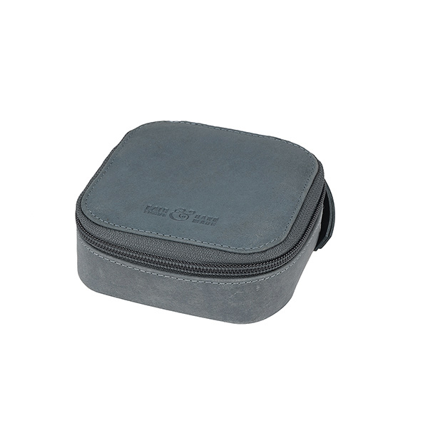 Reiseorganizer für Schmuck S 10x10x4,5cm rauchblau, Rindsleder